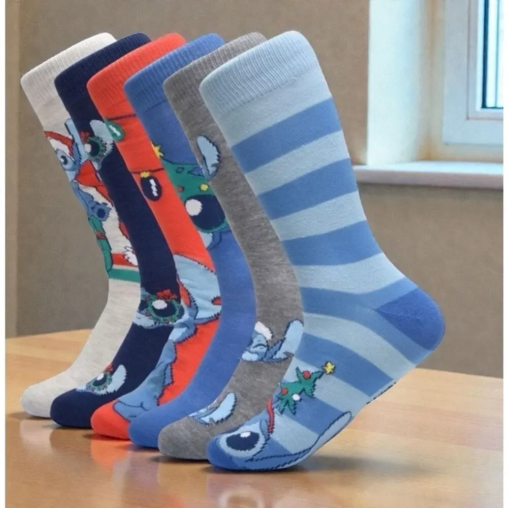 Disney Lilo & Stitch 6 Pack Unisex Casual Crew Socks Multicolor One Size